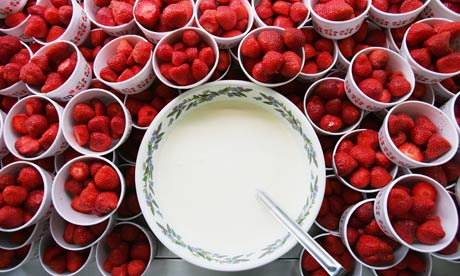cream and strawberries